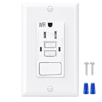 BAOMAIN GFCI Outlet with Switch Combo,15A 125V NEMA 5-15R Tamper Resistant(TR) & Weather Resistant(WR) Receptacle,Self-Test Decorator Wall Outlet with LED,ETL Certified,Wallplate Included,White