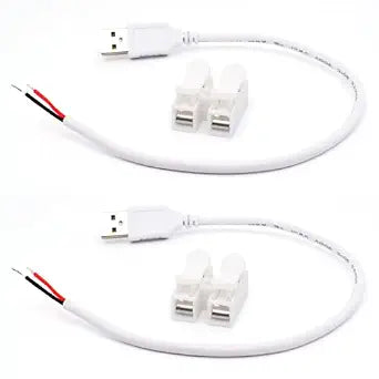 2Pcs 1FT White USB Male 2 Pin Bare Wire Power Pigtail Cable 20AWG 5V