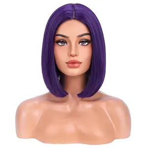 MAGQOO Dark Purple Wig for Women Purple Bob Short Straight Deep Purple Wigs Middle Part Synthetic Heat Resistant