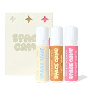 Space Camp Wellness Jumbo Lip Balm Gift Set – Organic Flavored Moisturizing Lip Balm, 3 Pack (Birthday Cake, Salted Caramel, Strawberry Frosting) – Hydrating Balm for Dry Lips