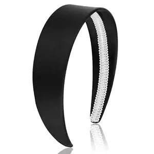 AHONEY Black Headband for Women Satin Silk Headband Non Slip 1.57" Wide Plain Head Band Solid Hair Band DIY Halloween Costume Holiday Fasion Hair Accessories Gifts