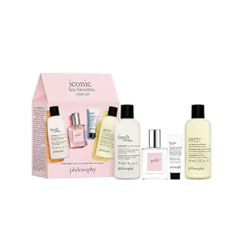 philosophy fan favorites 4-piece gift set ($52 value) - 3 oz purity cleanser, 3 oz fresh cream shower gel, 0.5 oz amazing grace edt, 0.23 oz hope in a jar moisturizer