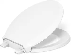 KOHLER K-7673-0 Cachet Quiet-Close Round-Front Toilet Seat, White, Slow Close, No Slam, Easy Clean