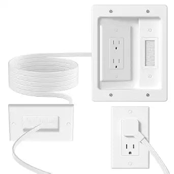 in Wall Cable Management Kit with Brush Wall Plate TV Wire Hider for Wall 2AC Recessed Outlet Box 9.8ft Cord for TV Gaming Consoles Soundbars Home Theater Setups