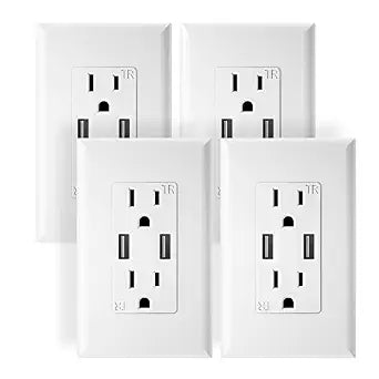 Outlet with USB High Speed Charger 4.8A Charging Capability,Duplex Receptacle 15 Amp, Tamper Resistant Wall Socket USB Outlet,Child Proof Safety,Screwless Wall Plate,White (4 Pack)