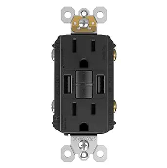 Legrand Radiant 15 Amp Tamper Resistant GFCI Outlet USB Type A Black 1 Pack