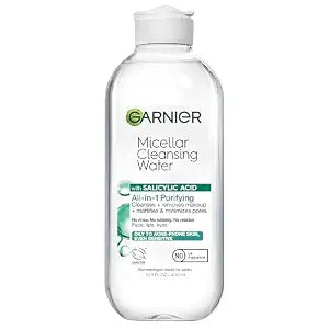 Garnier Micellar Water with Salicylic Acid, All-in-1 Mattifying Facial Cleanser and Makeup Remover for Oily and Acne Prone Skin, 13.5 Fl Oz