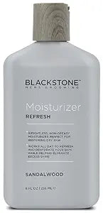 Blackstone Men's Grooming Refresh Facial Moisturizer with Vitamin E, Peppermint & Hyaluronic Acid - Lightweight & Non-Greasy | Restores Dry Skin, Paraben Free, Sandalwood (8 oz)