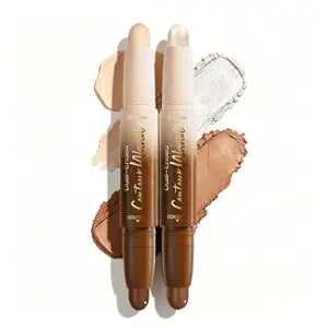 2PC Contour Highlighter Stickï¿½ï¿½ï¿½2-in-1 Dual-Ended Cream Bronzer & Highlighter Sticks Pen for Face Body Contouring 