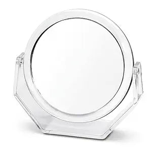 Danielle Creations Round Acrylic Vanity Mirror, Clear 1x/10x Magnifying Makeup Mirror with Soft Touch Stand, Tabletop Desk Bathroom Vanity Mirror, Portable Compact Mirror