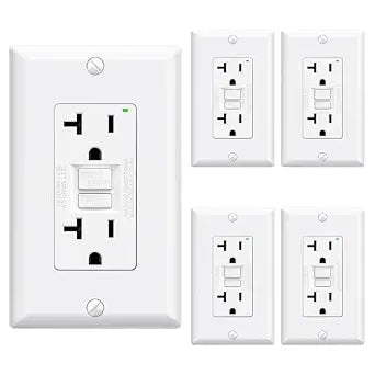 ELEGRP GFCI Outlet 20 Amp, Self-Test GFI Electrical Outlet with Narrow Design, GFCI Receptacle with LED Indicator, UL Listed, White, Wall Plate Included, 5 Pack