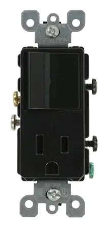 Leviton 15 Amp, 120 Volt, Decora Single-Pole, AC Combination Switch, Commercial Grade, Grounding, 5625-E, Black