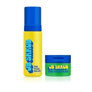 JB SKRUB The Face Duo Set ��� Gentle Foaming Face Wash (5 fl. oz) & Exfoliating Acne Pads (40 Count) for Kids, Tweens & Teens ��� Fragrance-Free Cleanser & Alcohol-Free Toner Pads for Clear, Smooth Skin