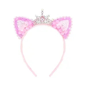 YARIEW Rhinestone Cat Ears Headbands for Women Cat Ear Crown Headband