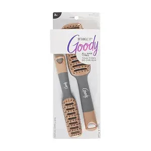 Goody Detangle It Vented Hair Brush, Quick Drying Detangler Brush with Flexible Bristle, Use as a Detangling Brush or Styling Brush to Tackle Tangles, Knots & Frizz, All Hair Types, Brown/Grey - 2 Ct
