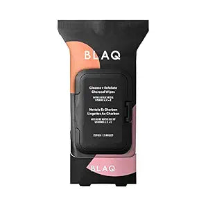 BLAQ Activated Charcoal Face Wipes - Dual Sided Charcoal Facial Cleansing Cloths - Makeup Remover, Exfoliating AHA boosted, Pore Cleansing for Acne Prone Skin - Travel Size Face Wash Cloth - 25 pcs