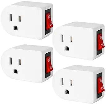 VSEER Grounded Outlet with ON Off Switch, Single Power Adapter Outlet Switch 15A 1875W/3 Prong Plug Switch in White, ETL Listed (White, 4 Pack)