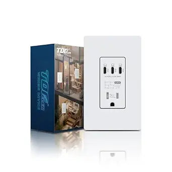 TOPELER USB C Wall Outlet, 65W GaN Ultra Speed Charging USB Receptacle, 15 Amp Tamper-Resistant Receptacle, USB Charger for Type C Laptop, MacBook, iPhone, iPad, ETL & FCC Listed, White
