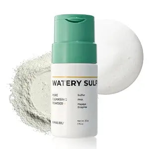 Watery Sulfur Enzyme Powder Wash, Korean Face Wash & Pore Cleansing Powder Cleanser for Oily Acne Prone Skin, 1.76 oz