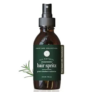 Rowe Casa Organics Natural Restorative Hair Spritz with Witch Hazel & Therapeutic Essential Oils, Hand-Crafted Hair Volumizer, Thickener, & Growth Booster, 4 Fl. Oz.