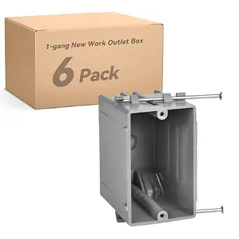 Togalonn 1-Gang New Work Outlet Box, PVC Electrical Box for Switch, GFCI, Dimmer, 22 Cubic Inch, UL Listed, 6 Pack
