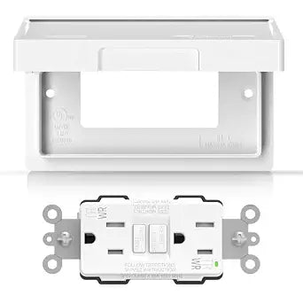 AIDA 15A GFCI Outlet with Weatherproof Cover, Tamper-Resistant & Weather Resistant Self-Test Electrical Outlet, 15A/125V for Bathroom, Kitchen, Outdoor, UL Listed, Matte White, 1 Pack