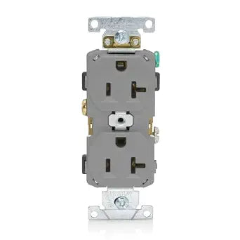 Leviton 20-Amp, 125-Volt, Narrow Body Duplex Receptacle, Straight Blade, Commercial Grade, Self Grounding, CR20-GY, Gray