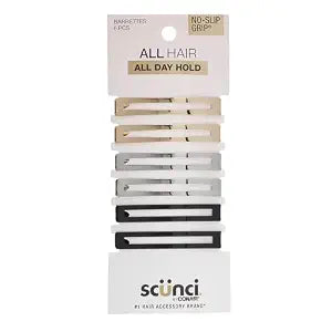Scunci by Conair No-Slip Grip Stay Tight Barrettes - hair barrettes for women - hair accessories for women - hair clips - Gold, Black and Silver - 6 Count