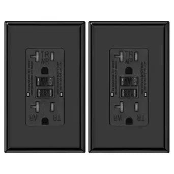 Micmi GFCI Outlet WR Weather Resistant Tamper Resistant TR Receptacle Self-Test with LED Indicator, 20Amp 125 Volt Screwless Wallplate Included ETL Listed (2Pack, Black)