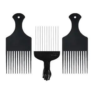 3 Pack Plastic & Metal Hair Pick Comb Set for Curly & Afro Hair – Detangling & Styling for Men & Women – Includes 2 Plastic Picks and 1 Stainless Steel Metal Pick