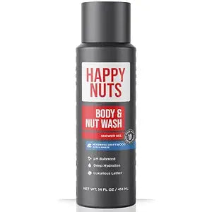 HAPPY NUTS Morning Driftwood Body and Nut Wash - Moisturizing Men's Shower Gel, Bodywash with Deep Cleanse for Sensitive Skin - Men's Body Soap 14 Fl Oz