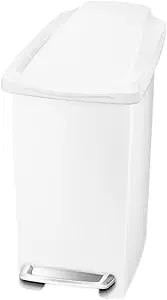 simplehuman 10 Liter / 2.6 Gallon Compact Slim Bathroom or Office Step Trash Can, White Plastic