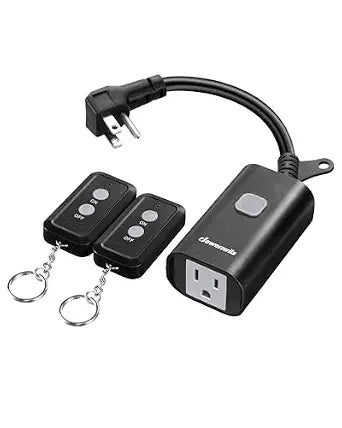 DEWENWILS Outdoor Remote Control Outlet, 15A Wireless Remote Control Switch, 100FT Control Range&14AWG SJTW Power Cord, for Lights Outdoor Appliances, 2 Remote Controls+1 Outlet