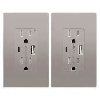 TOPGREENER USB Outlet, 4.2A Type A & Type C USB Wall Outlet, Nickel, 2 Pack