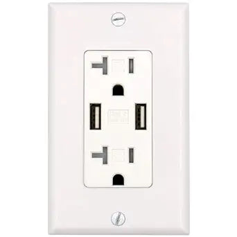 Baomain USB Charger Outlet 3.1A 5VDC and Two 20Amp Duplex Receptacle, Tamper Resistant Outlet, UL & CUL Listed, White