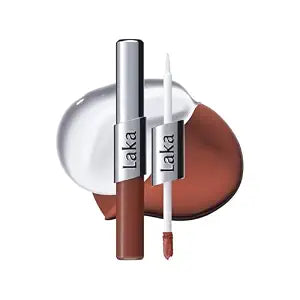 Laka Perfect Twin Lip - Dual-Ended Matte Liquid Lipstick & Clear Gloss | Transfer Proof Color | High Pigmented Lightweight Non-Sticky | Korean Makeup | #908 In Caffeine (Warm Taupe Brown), 0.31oz