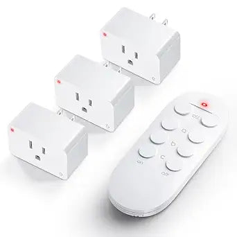 Remote Control Outlet Plug, Remote Light Switches Wireless, Remote Outlet Switch Kit for Household Appliances, FCC Certified, 15A/1800W, 100FT Range, 1 Remote and 3 Outlets