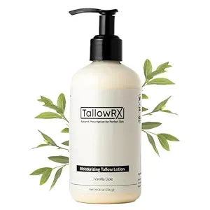 TALLOWRX Tallow Body Lotion – 100% Grass-Fed Beef Tallow for Skin, Face & Body – Pure & Organic Moisturizer with Jojoba Oil, Vitamin E (8 Fl Oz, Vanilla)