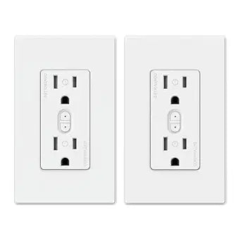 ELEGRP Smart in-Wall Outlets Work with Alexa and Google Assistant, 2.4 GHz Wi-Fi Smart Receptacle with Energy Monitoring, No Hub Required, UL Listed, White, 2 Pack