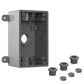 Single-Gang Weatherproof Electrical Outdoor Box, Suitable 1/2-Inch or 3/4-Inch Electrical Conduit Switch/Outlet Box, UL Listed, Junction Box Outlet, Gray