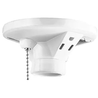 1 Pack Porcelain Light Socket with Outlet and Pull Chain