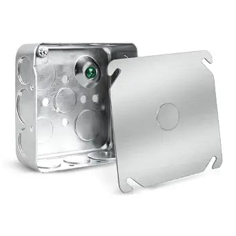 1-Pack 4" Square Electrical Box with Cover - Galvanized Steel Junction Box