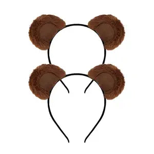 2Pcs Brown Bear Ears Headbands Face Washing Headband Furry Bear Ear Animal Ear Headband for Halloween Costume Party Birthday