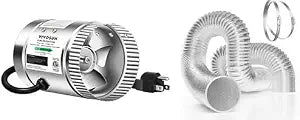 VIVOSUN 4 Inch Inline Duct Fan 100 CFM with 4 Inch 8 Feet Non-Insulated Flex Air Aluminum Ducting for Heating Cooling Ventilation and Duct Fan Systems