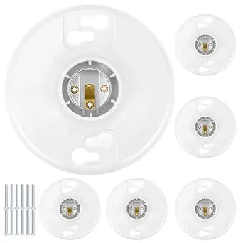 QWORK 6 Pack Lamp Holder E26 Medium Base, White Ceiling Light Sockets for Incandescent & LED Bulbs, 600V/660W
