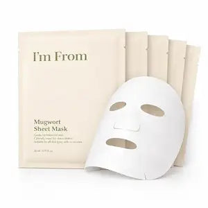 I'm from Mugwort Sheet Mask, Calming & Cooling Vegan Face Mask with Mugwort Extract, Soothing Care for Sensitive Skin, Korean Skincare, 0.78 fl.oz / 5 Sheets