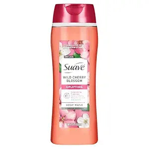 Suave Wild Cherry Blossom Moisturizing Body Wash with Glycerin & Vitamin E, Hydrating Skin Cleanser For Soft, Smooth Skin, Long Lasting Scent, Paraben Free, 18 FL OZ