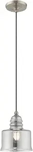 Livex Lighting 40651-91 Art Glass - 9.5" One Light Mini Pendant, Brushed Nickel Finish with Smoke Glass