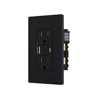 15AMP GFCI Outlet with Type A & Type C USB Charging Ports, Self-Test, LED Indicator, Tamper Resistant, GFCI Receptacle Outlet, Screwless Wall Plate Include, ETL Listed, Black