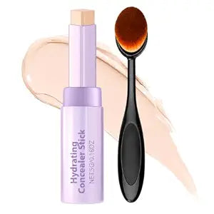 Concealer Stick with Brush,Full Coverage Cream Concealer for Under Eye and Face,Long Lasting Blendable Concealer with Applicator Brush,for facial makeup(ivory white)